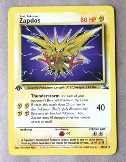 Vintage Zapdos 1st Edition Fossil Pokemon Card 30/62 Non-Holo TCG Legendary - Image 1