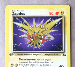 Vintage Zapdos 1st Edition Fossil Pokemon Card 30/62 Non-Holo TCG Legendary - Image 2