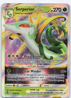 Serperior VSTAR 008/195 Ultra Rare Holo SWSH12: Silver Tempest NM Pokemon - Image 1