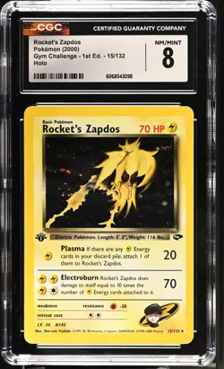 POKEMON CGC 8 Rocket's Zapdos 15/132 2000 Gym Challenge - 1st Edition Rare Holo - Image 1