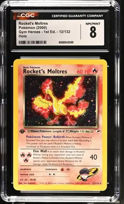 POKEMON CGC 8 Rocket's Moltres 12/132 2000 Gym Heroes - 1st Edition Rare Holo - Image 1