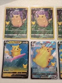 2021 Pokemon Celebrations Pikachu Full Art #05/025 - 6 Card Lot Flying, Surfing - Image 2