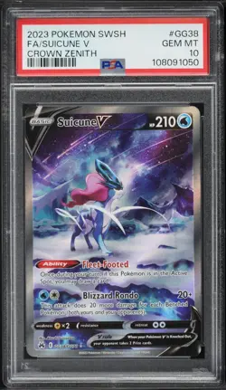 2023 POKEMON SWORD & SHIELD CROWN ZENITH GG38 FULL ART SUICUNE V PSA 10 GEM MINT - Image 1