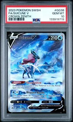 2023 POKEMON SWORD & SHIELD CROWN ZENITH #GG38 FULL ART/SUICUNE V PSA 10 - Image 1