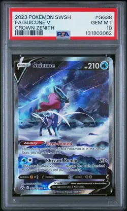2023 POKEMON SWORD & SHIELD CROWN ZENITH #GG38 FULL ART/SUICUNE V PSA 10 - Image 1