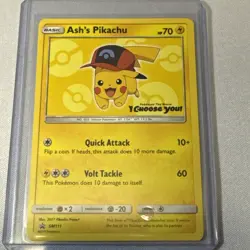 Ash's Pikachu SM111 Pokemon TCG Special Promo Trading Card Mint Condition - Image 1