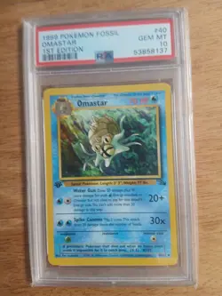 Pokemon Card 1st Edition Fossil #40 Omastar PSA 10 GEM MINT 1999 WOTC Vintage - Image 1