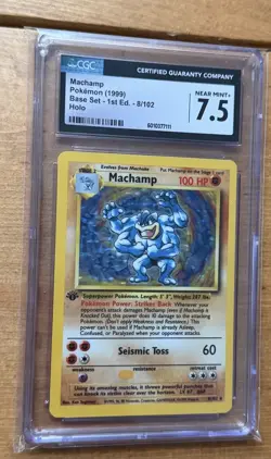 1999 Pokemon TCG Machamp Base Set 1st Edition 8/102 Holo Rare Card CGC 7.5 - Image 1