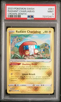 2023 POKEMON SWORD & SHIELD CROWN ZENITH #051 RADIANT CHARJABUG PSA 9 - Image 1