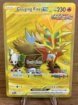Pokemon TCG Gouging Fire Ex 214/162 Temporal Forces Full Art Gold Secret Rare NM - Image 1