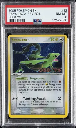 2005 POKEMON EX DEOXYS #22 RAYQUAZA-REVERSE FOIL PSA 8 - Image 1