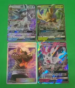 Pokemon NM-M Alternate Full Art GX's Lot Of 4 Sylveon, Leafeon, Glaceon, Guzma - Image 1