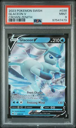 2023 POKEMON SWORD & SHIELD CROWN ZENITH #038 GLACEON V PSA 9 - Image 1