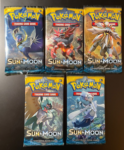 Lot of (5) POKEMON SUN & MOON Base Set Sealed 10-Card BOOSTER PACKS (Art Set) - Image 1
