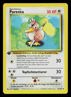 Pokemon Card - Farfetch'd Porenta German 1st Edition Base Set 27/102 Rare - Image 1