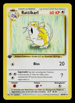 Pokemon Card - Raticate Rattikarl German 1st Edition Base Set 40/102 Uncommon - Image 1