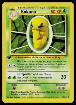 Pokemon Card - Kakuna GERMAN Base Set 33/102 Uncommon 1st Edition - Image 1