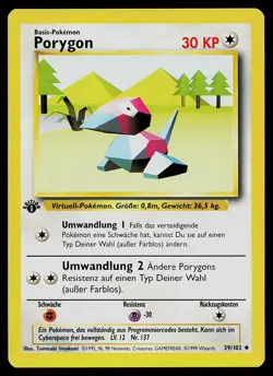 Pokemon Card - Porygon GERMAN Base Set 39/102 Uncommon 1st Edition - Image 1