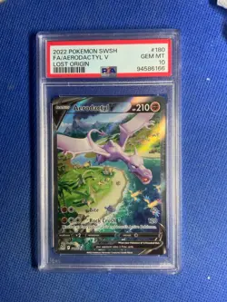 Aerodactyl v Alternate Full Art Holo Card 180/196 Swsh11: Lost Origin PSA 10 - Image 1
