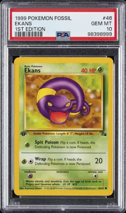 1999 POKEMON FOSSIL 1ST ED #46 EKANS PSA 10 - Image 1