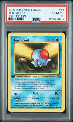 1999 POKEMON FOSSIL 1ST ED #56 TENTACOOL PSA 10 - Image 1