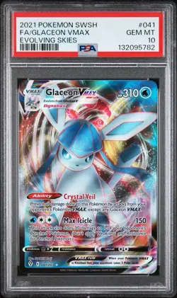 2021 POKEMON SWSH GLACEON VMAX EVOLVING SKIES FULL ART HOLO 041/203 PSA 10 - Image 1