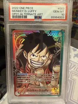 One Piece CCG Monkey.D.Luffy Alternate Art PRE ERRATA OP01-003 PSA 10 Gem Mint - Image 1