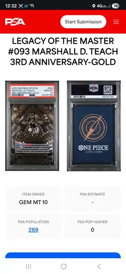 2025 One Piece 3rd Anniversary Marshall D Teach Gold #OP09-093 PSA 10 - Image 2