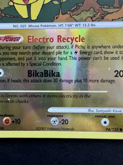 Pikachu 94/123 Diamond Pearl 2007 Mysterious Treasures Reverse Holo Pokemon Card - Image 5
