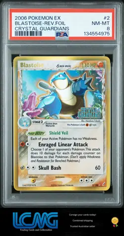 2006 Pokemon Ex Crystal Guardians #2 Blastoise Reverse Holo Foil PSA 8 - Image 1