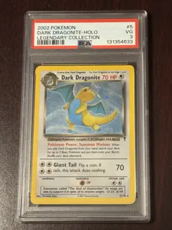 2002 POKEMON LEGENDARY COLLECTION #5 DARK DRAGONITE-HOLO PSA 3 - Image 1