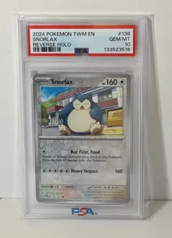 Pokemon TCG Snorlax 136/167 Reverse Holo Sv06 Twilight Masquerade PSA 10 2024 - Image 1