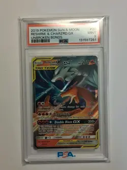 2019 POKEMON JPN SUN & MOON TAG TEAM GX ALL STARS RESHIRAM & CHARIZARD GX PSA 9 - Image 1