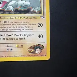 Pokemon Vintage Non-Holo Rare Brock's Rhyhorn Gym Heroes 22/132 HP WotC - Image 4