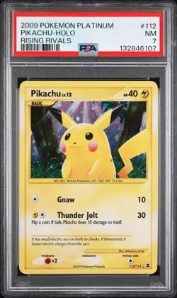 2009 POKEMON PLATINUM RISING RIVALS #112 PIKACHU-HOLO RISING RIVALS PSA 7 - Image 1