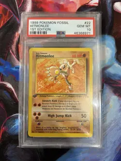 PSA 10 1st Edition Hitmonlee Fossil - (22/62) GEM MINT 1999 Pokemon English - Image 1