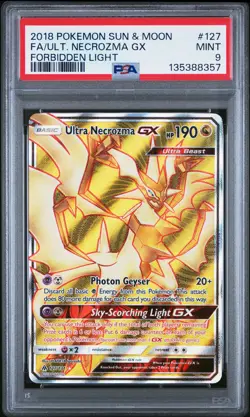2018 POKEMON SUN & MOON FORBIDDEN LIGHT #127 FULL ART/ULTRA NECROZMA GX PSA 9 - Image 1