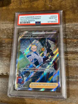 POKEMON 2023 Crown Zenith Full Art Trainer COLRESS'S EXPERIMENT #GG59 PSA 10 Gem - Image 1