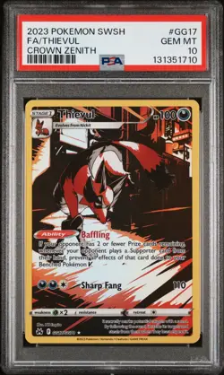 PSA 10 Thievul GG17/GG70 Pokemon Crown Zenith Full Art SWSH 2023 GEM MINT - Image 1
