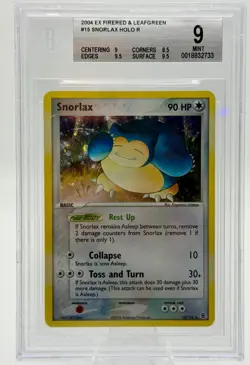 2004 Pokemon EX Fire Red & Leaf Green Snorlax #15/112 Holo BGS 9 Mint Gorgeous - Image 1