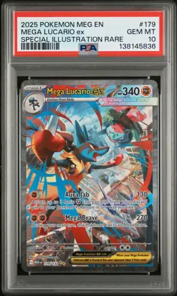 2025 POKEMON MEGA EVOLUTION SPECIAL ILLUSTRATION RARE MEGA LUCARIO EX PSA 10 - Image 1