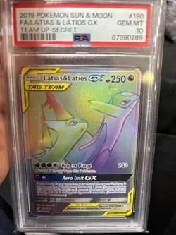 2019 POKEMON SUN & MOON TEAM UP SECRET #190 FULL ART/LATIAS & LATIOS GX PSA 10 - Image 1