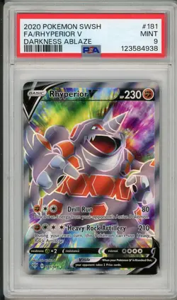 2020 Pokemon SWSH Darkness Ablaze Rhyperior V Full Art #181 PSA 9 - Image 1