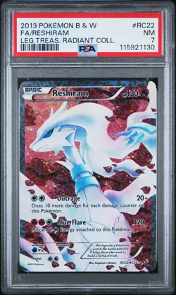 2013 POKEMON B&W LEGEND TREASURES RADIANT COLL #RC22 FULL ART/RESHIRAM PSA 7 - Image 1