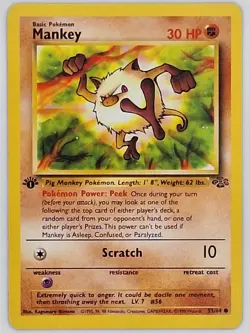 Pokemon Mankey Card 55/64 1st Edition Common LP Jungle Regular English - Image 1