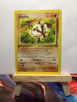 Pokemon Mankey Card 55/64 1st Edition Common LP Jungle Regular English - Image 1