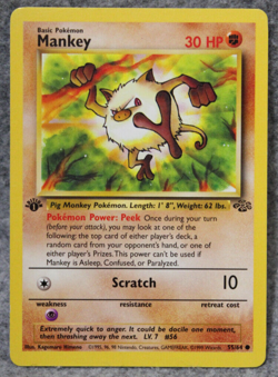 1st Edition Mankey 55/64 Jungle Common Pokemon Card - LP - Image 1
