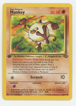 Mankey 55/64 1st Edition NM LP MP HP DMG Common Jungle Set Pokemon 1999 Card - Image 1