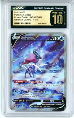 CGC Pristine 10 Pokemon Suicune V GG38/GG70 Crown Zenith: Galarian Gallery Holo - Image 1