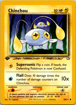 Chinchou 1st Edition Common 55/111 Neo Genesis Pokemon TCG Card NM 2000 - Image 1